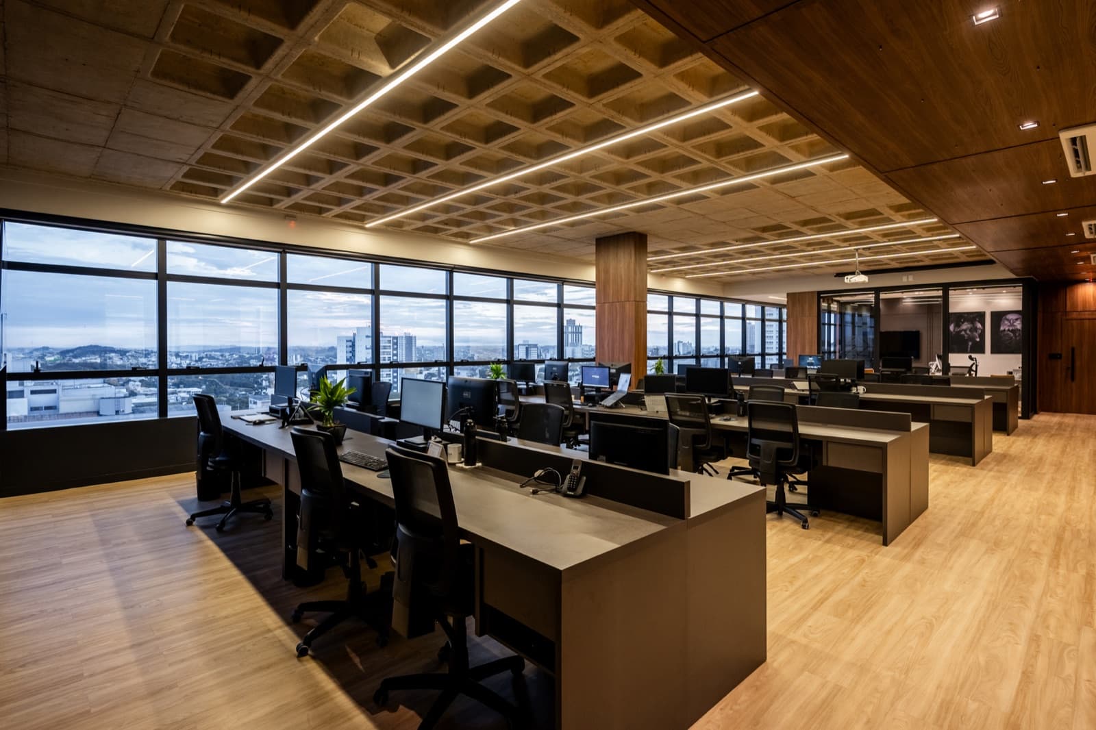 Evolua open-plan office with the team and a city view